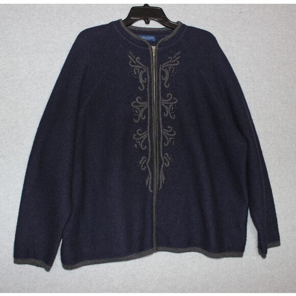 Karen Scott 3XL‎ Vintage Blue Wool Zip Cardigan Cottage Granny Core - Picture 1 of 6